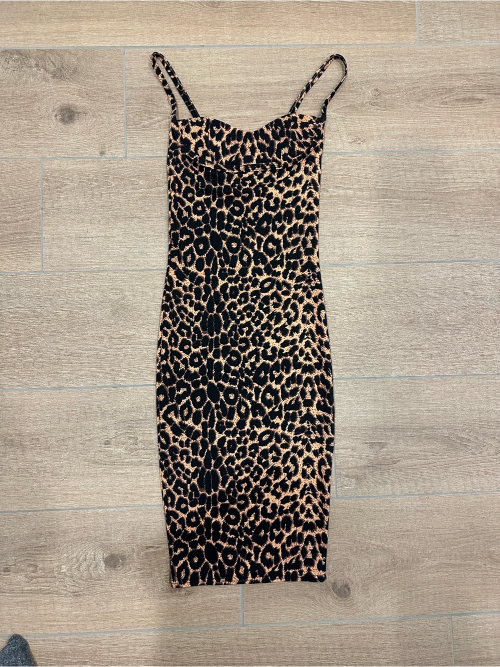 PrettyLittleThing Leopard Print Strappy Bodycon Midi Dress - Black & Tan